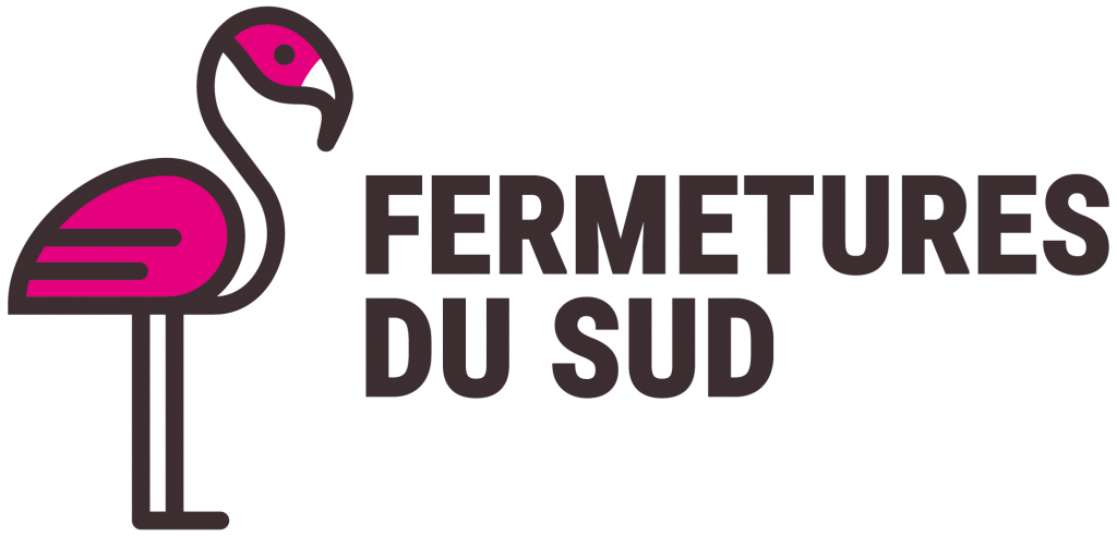 Logo Fermetures du Sud avec flamant rose stylisé magenta